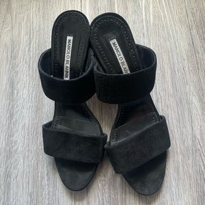 Manolo Blahnik Black Suede Sandals